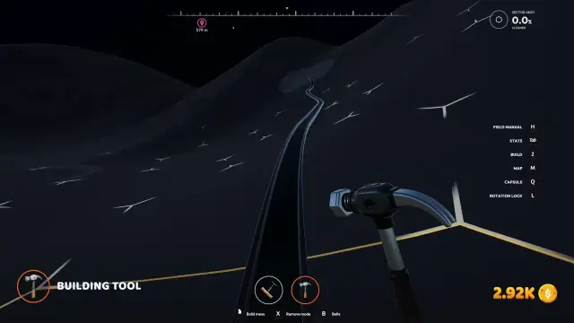 Building Tool HUD with Build menu, X Remove mode and B Belts prompts, plus Build, Map, Capsule and Rotation lock hotkeys